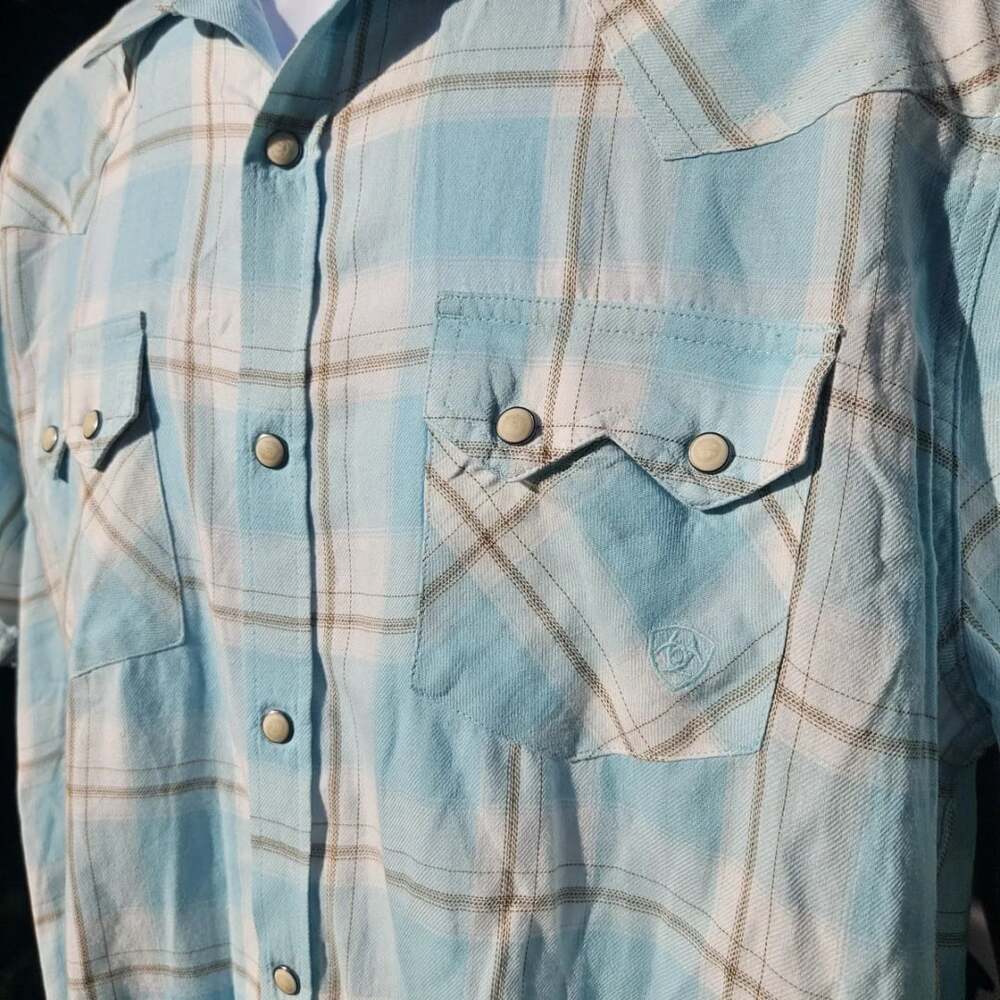 Ariat Men's Halterman Retro Fit Plaid Short Sleeve Western Snap Shirt Size L